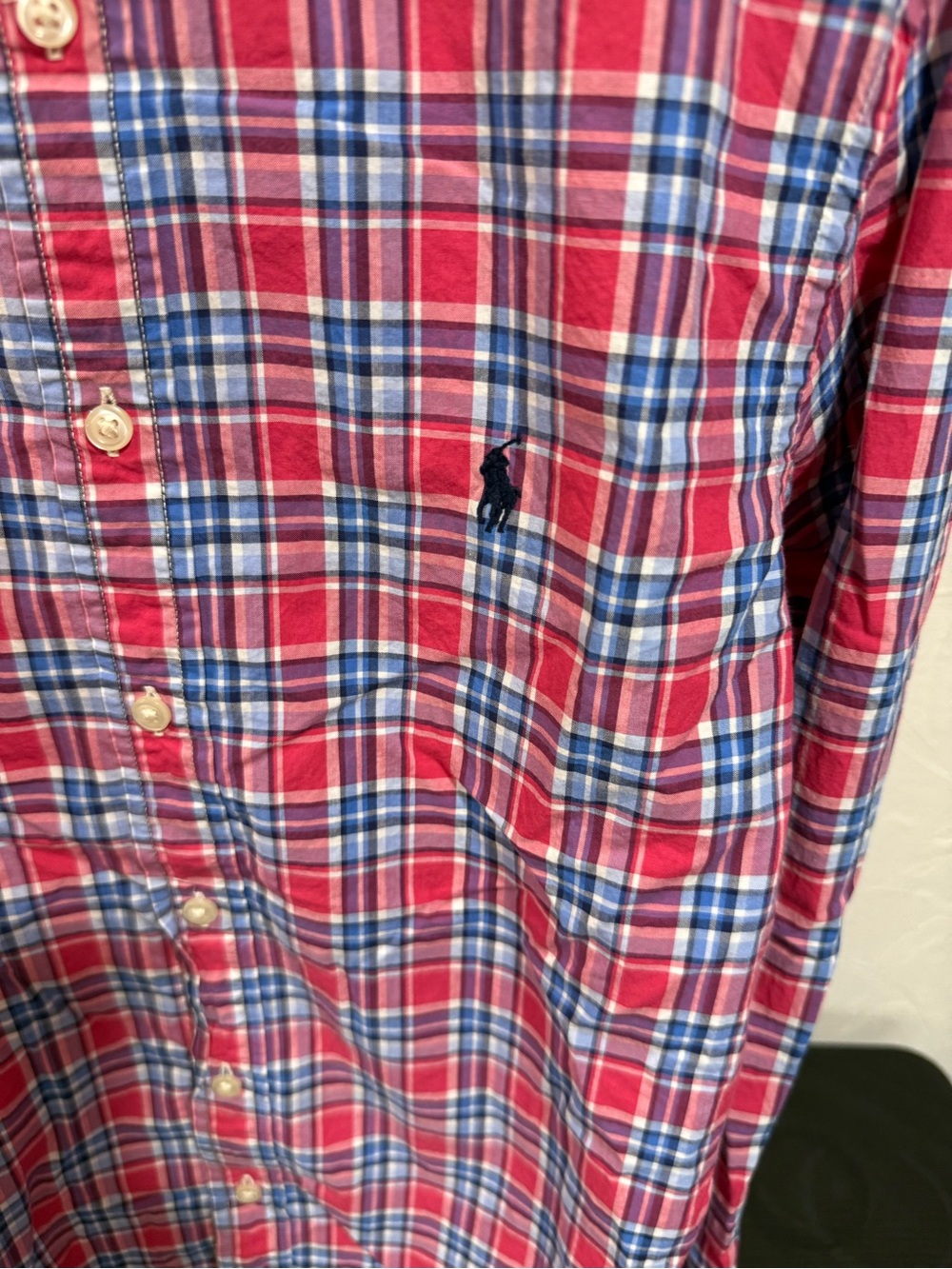 Ralph Lauren Boys L 14-16 Plaid Button Down Shirt Red Blue Cotton Pony Logo - Picture 3 of 10